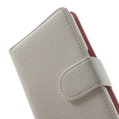 Samsung Galaxy Core 2 G355 atverčiamas baltas odinis Litchi dėklas - piniginė / Priedai.lt