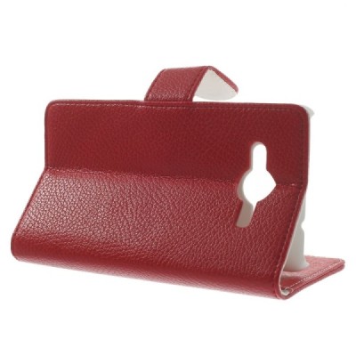 Samsung Galaxy Core 2 G355 atverčiamas raudonas odinis Litchi dėklas - piniginė / Priedai.lt