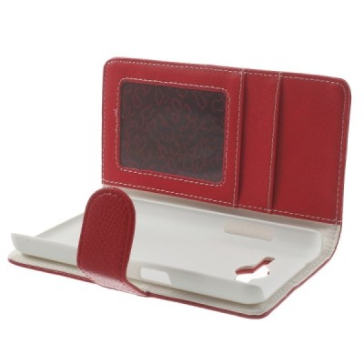 Samsung Galaxy Core 2 G355 atverčiamas raudonas odinis Litchi dėklas - piniginė / Priedai.lt