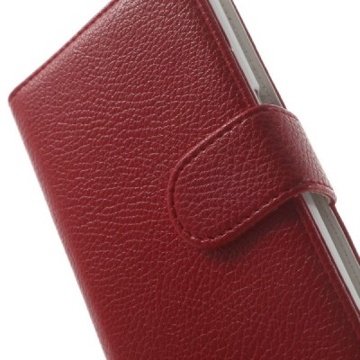 Samsung Galaxy Core 2 G355 atverčiamas raudonas odinis Litchi dėklas - piniginė / Priedai.lt