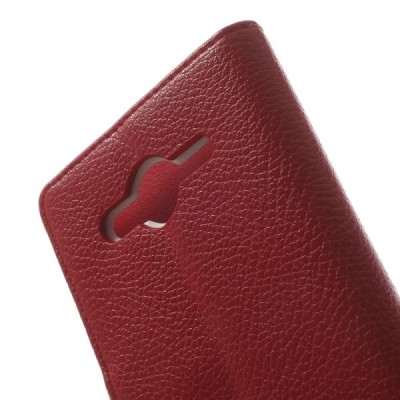 Samsung Galaxy Core 2 G355 atverčiamas raudonas odinis Litchi dėklas - piniginė / Priedai.lt