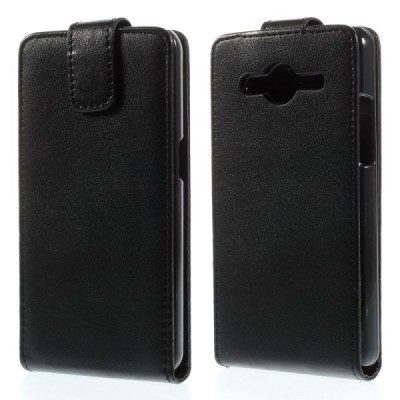 Samsung Galaxy Core 2 G355 klasikinis vertikaliai atverčiamas juodas odinis dėklas / Priedai.lt