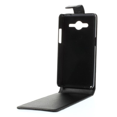 Samsung Galaxy Core 2 G355 klasikinis vertikaliai atverčiamas juodas odinis dėklas / Priedai.lt