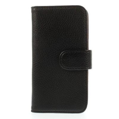 Samsung Galaxy Core LTE G386 atvēramais melns ādas Litchi futrālis - maciņš / Vacins.lv