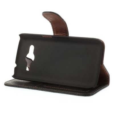 Samsung Galaxy Core LTE G386 atvēramais melns ādas Litchi futrālis - maciņš / Vacins.lv