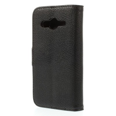 Samsung Galaxy Core LTE G386 atvēramais melns ādas Litchi futrālis - maciņš / Vacins.lv