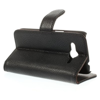 Samsung Galaxy Core LTE G386 atvēramais melns ādas Litchi futrālis - maciņš / Vacins.lv