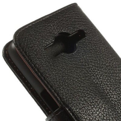 Samsung Galaxy Core LTE G386 atvēramais melns ādas Litchi futrālis - maciņš / Vacins.lv