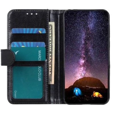 Samsung Galaxy A55 5G (SM-A556) Binfen atverčiamas juodas odinis dėklas - piniginė | Priedai.lt