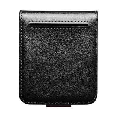 Samsung Galaxy Flip7 FE / Flip6 „QIALINO“ atverčiamas juodas odinis dėklas - knygutė | Priedai.lt