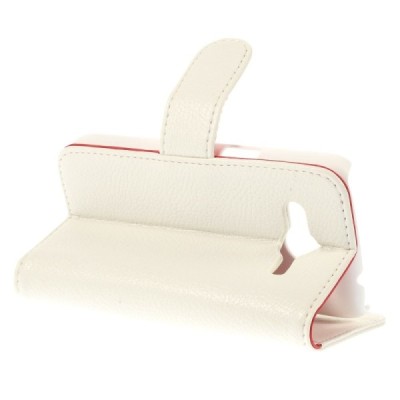 Samsung Galaxy Core LTE G386 atvēramais balts ādas Litchi futrālis - maciņš / Vacins.lv