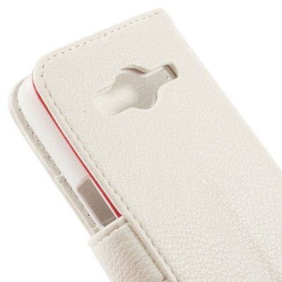 Samsung Galaxy Core LTE G386 atvēramais balts ādas Litchi futrālis - maciņš / Vacins.lv