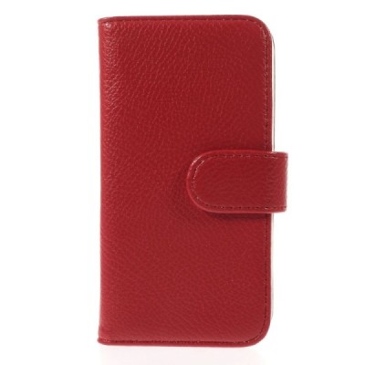Samsung Galaxy Core LTE G386 atvēramais sarkans ādas Litchi futrālis - maciņš / Vacins.lv