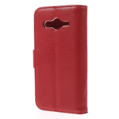 Samsung Galaxy Core LTE G386 atvēramais sarkans ādas Litchi futrālis - maciņš / Vacins.lv