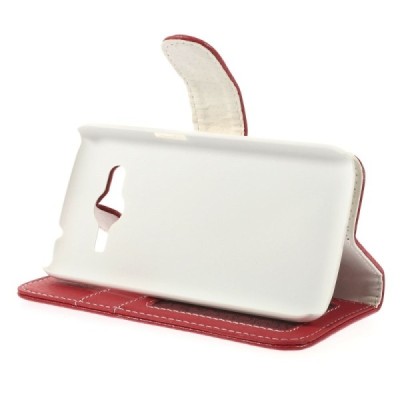 Samsung Galaxy Core LTE G386 atvēramais sarkans ādas Litchi futrālis - maciņš / Vacins.lv