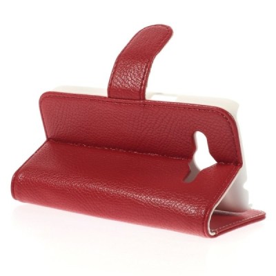 Samsung Galaxy Core LTE G386 atvēramais sarkans ādas Litchi futrālis - maciņš / Vacins.lv