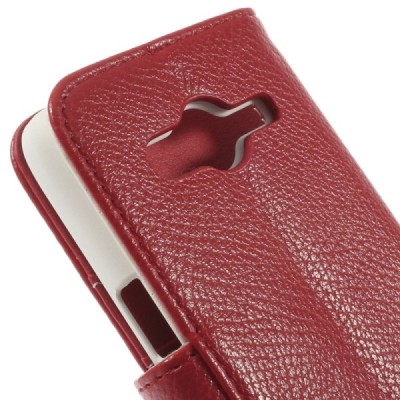 Samsung Galaxy Core LTE G386 atvēramais sarkans ādas Litchi futrālis - maciņš / Vacins.lv