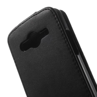 Samsung Galaxy Core LTE G386 klasikinis vertikaliai atverčiamas juodas odinis dėklas / Priedai.lt