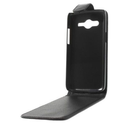 Samsung Galaxy Core LTE G386 klasikinis vertikaliai atverčiamas juodas odinis dėklas / Priedai.lt