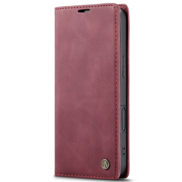 "CaseMe" Retro solīds atvēramais ādas maciņš - bordo (iPhone 16 Plus)