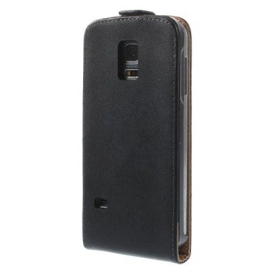 Samsung Galaxy S5 mini G800 klasikinis vertikaliai atverčiamas juodas odinis dėklas / Priedai.lt
