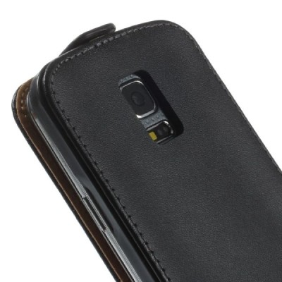 Samsung Galaxy S5 mini G800 klasikinis vertikaliai atverčiamas juodas odinis dėklas / Priedai.lt