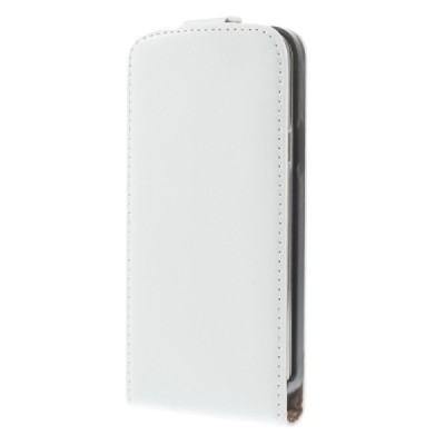 Samsung Galaxy S5 mini G800 klasikinis vertikaliai atverčiamas baltas odinis dėklas / Priedai.lt