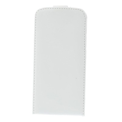 Samsung Galaxy S5 mini G800 klasikinis vertikaliai atverčiamas baltas odinis dėklas / Priedai.lt