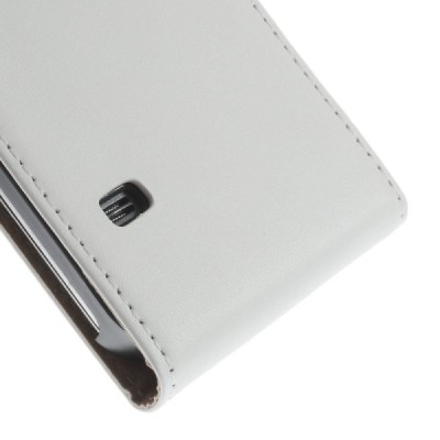Samsung Galaxy S5 mini G800 klasikinis vertikaliai atverčiamas baltas odinis dėklas / Priedai.lt