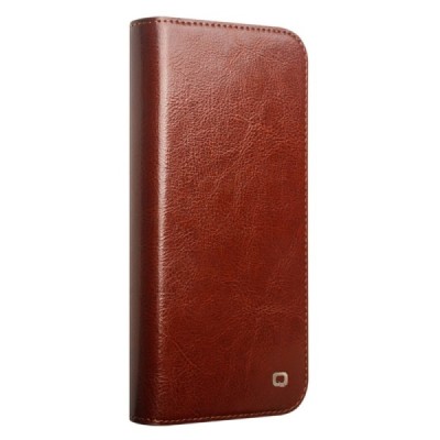 Apple iPhone 16 Plus "QIALINO" atvēramais ādas brūns maciņš - maks | Vacins.lv