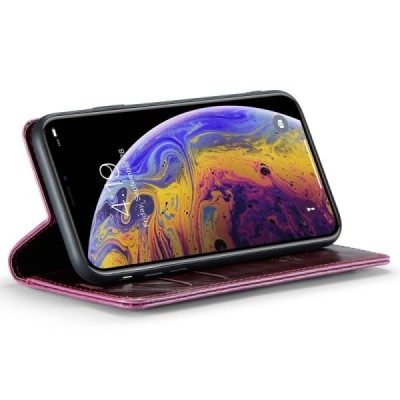 Apple iPhone X (iPhone Xs) „CaseMe“ Leather solīds atvēramais ādas bordo maciņš - maks | Vacins.lv