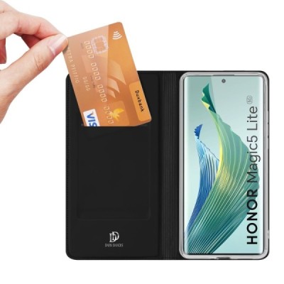 Huawei Honor Magic 5 Lite (Honor X40, Honor X9a) „Dux Ducis“ Skin sērijas melns ādas atvērams maciņš | Vacins.lv