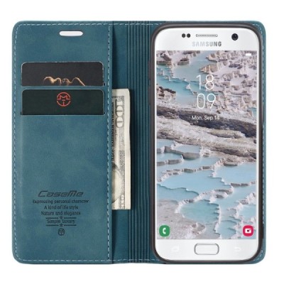 Samsung Galaxy S7 (G930) CaseMe Retro solīds atvēramais ādas zaļš maciņš - maks | Vacins.lv