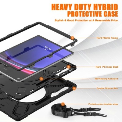Samsung Galaxy Tab S8 Ultra 14.6" (X900, X906) „Kickstand“ pastiprinātas aizsardzības melns (360°) apvalks, vaciņš | Vacins.lv