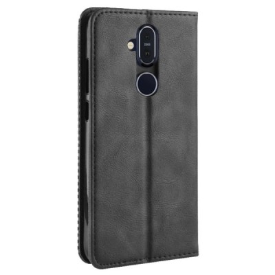 Nokia 8.1 (2018) ir Nokia X7 Vintage juodas odinis atverčiamas dėklas - knygutė su magnetu | Priedai.lt