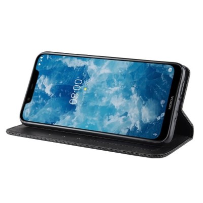 Nokia 8.1 (2018) ir Nokia X7 Vintage juodas odinis atverčiamas dėklas - knygutė su magnetu | Priedai.lt