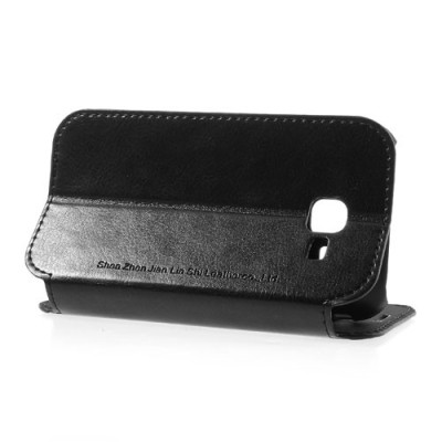 Samsung Galaxy Trend II S7570 atverčiamas juodas odinis dėklas - knygutė / Priedai.lt