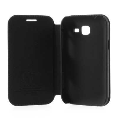 Samsung Galaxy Trend II S7570 atverčiamas juodas odinis dėklas - knygutė / Priedai.lt
