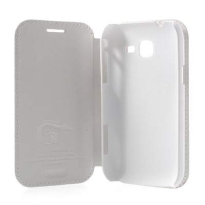 Samsung Galaxy Trend II S7570 atverčiamas baltas odinis dėklas - knygutė / Priedai.lt