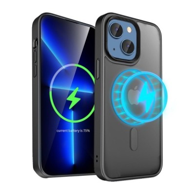 Apple iPhone 15 elegants „Mocolo“ Rubberized MagSafe dzidrs (caurspīdīgs) silikona apvalks (apmales melnā krāsā) | Vacins.lv