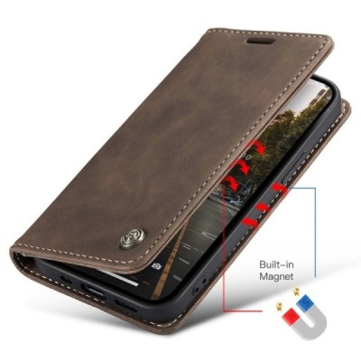 Apple iPhone 15 CaseMe Retro solīds atvēramais ādas tumši brūns maciņš - maks | Vacins.lv