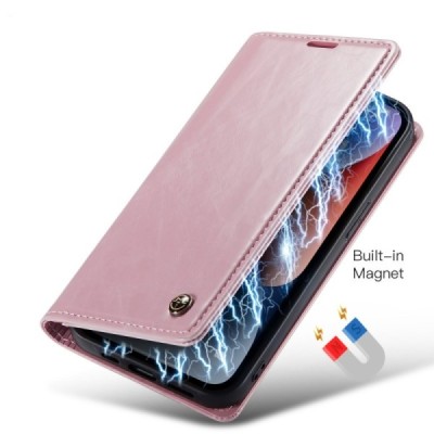 Apple iPhone 15 „CaseMe“ Leather solīds atvēramais ādas rozs maciņš - maks | Vacins.lv
