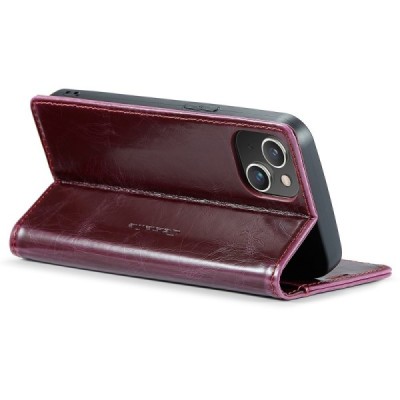 Apple iPhone 15 Plus „CaseMe“ Leather solīds atvēramais ādas bordo maciņš - maks | Vacins.lv