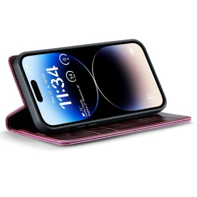 Apple iPhone 15 Pro Max „CaseMe“ Leather solīds atvēramais ādas bordo maciņš - maks | Vacins.lv