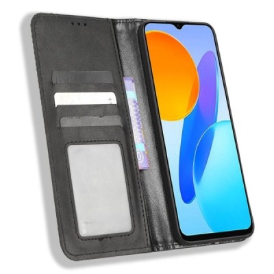 Huawei Honor 70 Lite (X8, X6) Vintage melns ādas atvērams maciņš ar magnetu | Vacins.lv