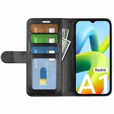 Xiaomi Redmi A2 (Redmi A1) atvēramais ādas melns maciņš (maks) | Vacins.lv