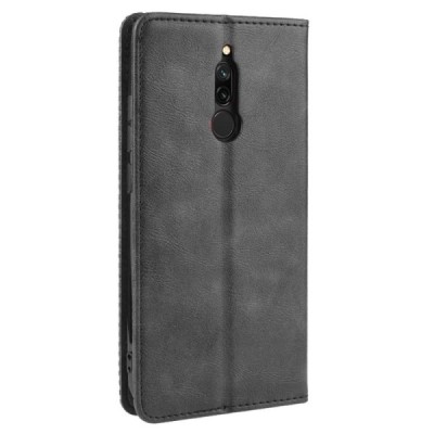 Xiaomi Redmi 8 Vintage melns ādas atvērams maciņš ar magnetu | Vacins.lv
