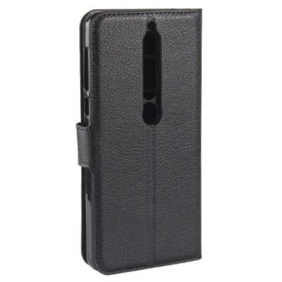 Nokia 6 2018 un Nokia 6.1 „Litchi“ atvēramais ādas melns maciņš (maks) | Vacins.lv