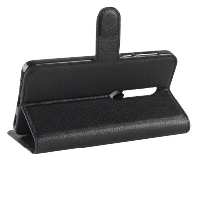 Nokia 6 2018 un Nokia 6.1 „Litchi“ atvēramais ādas melns maciņš (maks) | Vacins.lv