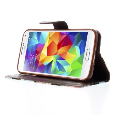 Atverčiamas Samsung Galaxy S5 (S5 Neo) rožių spalvotas dėklas (piniginė) - juodas / Priedai.lt